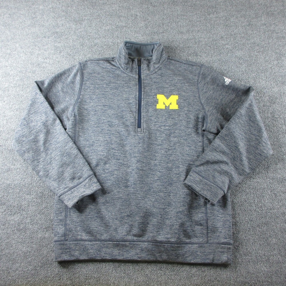 Michigan Wolverines‎ Sweatshirt Mens L Blue NCAA Football Adidas Quarter Zip